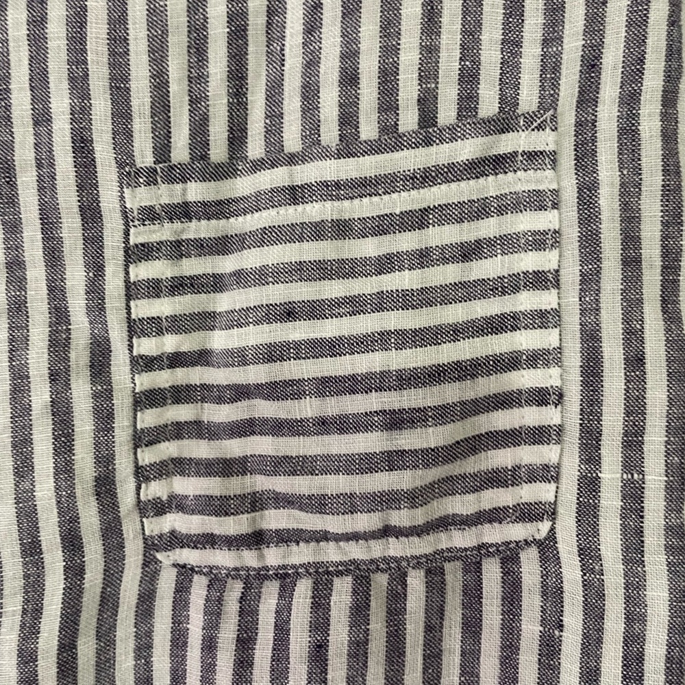 Christian Siriano Linen Blue and White Striped Short Sleeve Tee - Picture 2 of 4